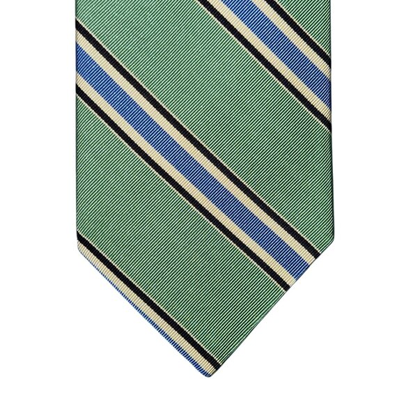 Brooks Brothers Necktie Green Blue White Striped Repp Silk Cotton Blend USA NWT - Picture 1 of 6